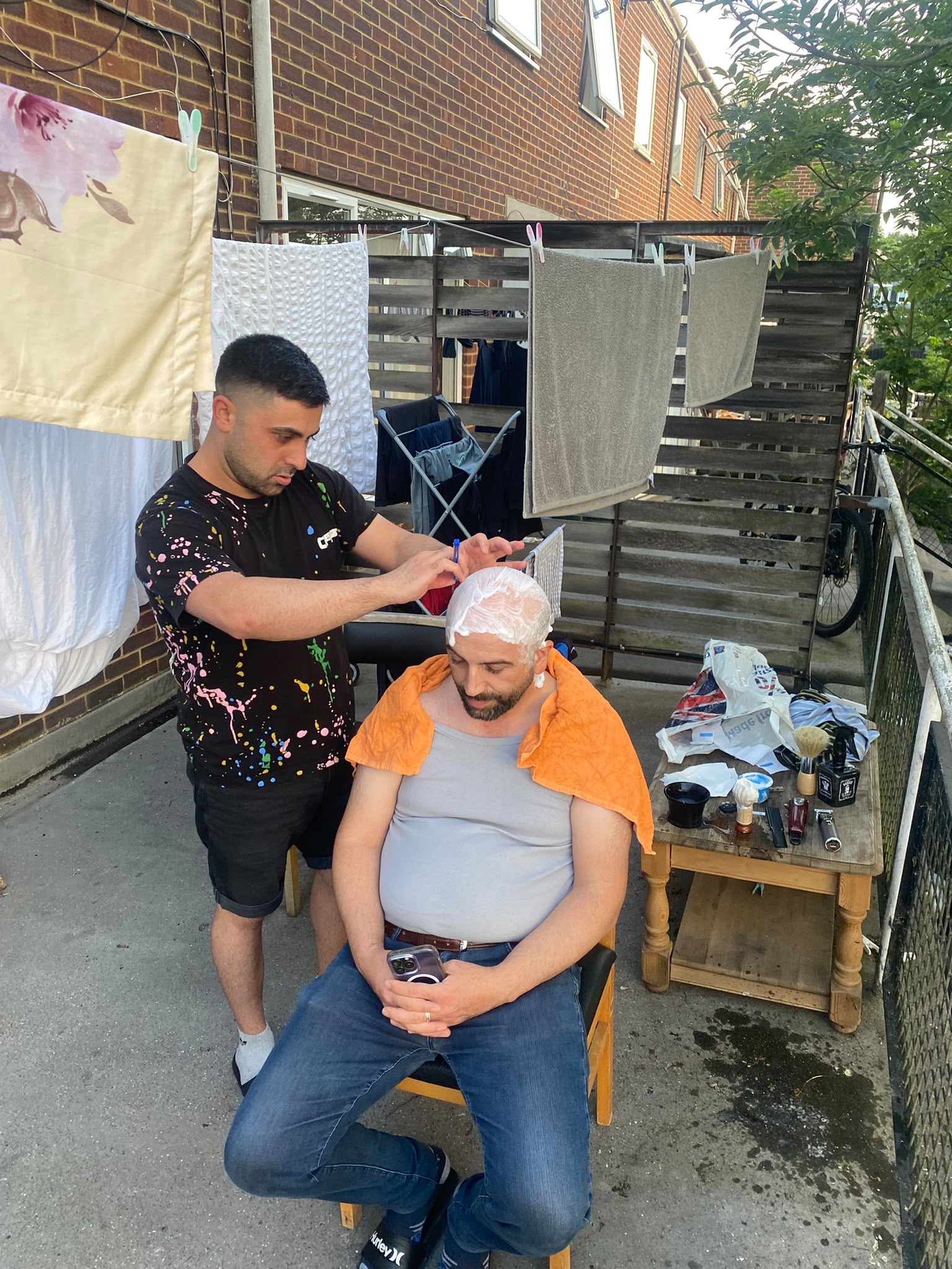 Mobile barber grooming treatment at the customer's location